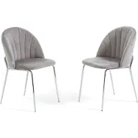 Idea New Garden Srl Set 2 Esszimmerstühle aus Samt mit Metallbeinen, gepolstert, elegantes Design für Küche, Esszimmer, Schlafzimmer, Büro oder Restaurant SONIA – Hellgrau/Silber