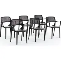 Idea New Garden Srl Set aus 6 Stühlen mit Armlehnen aus harzverstärktem Glasfaserharz, klassisches Design, stapelbar für Garten, Bar, Restaurant, Küche – Erika – Schwarz