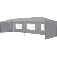 In And OutdoorMatch Pavillon Partyzelt Lazio - Wasserdicht - 8 Seitenwände - 9x3x2,55m - Grau - Polyethylen und Stahl - UV-beständig und wasserdicht
