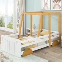 Ulife Auto-Kinderbett mit sicherer Bauweise und umweltfreundlicherKiefer für erholsamen Schlaf – 90x200 cm weiß natur