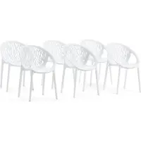 Idea New Garden Srl 6er-Set stapelbare Stühle aus glasfaserverstärktem Harz für Außenbereich, Garten, Bars und Restaurants – elegantes, modernes, von der Natur inspiriertes Design – LARA – Weiß