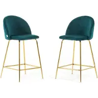 Idea New Garden Srl Set mit 2 Innenhockern aus gepolstertem Samt mit Metallbeinen – modernes, elegantes Design, ideal für Kücheninseln und Essbereiche – SARA XL – Petrolblau/Gold