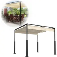 XINZI Freistehende Pergola 3×4 m mit Schiebedach, pulverbeschichtetem Stahl, UV- und wasserdicht, wetterfester Gartenpavillon,Beige