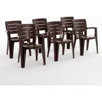 Idea New Garden Srl 6er-Set Stühle aus Polypropylen monoblock, stapelbar mit Armlehnen, wasserbeständig, Holz-Effekt für Garten, Terrasse, Restaurant, Bar, leicht zu reinigen - Anita - Mokka