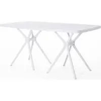 Idea New Garden Srl Rechteckiger Außentisch 158x84 cm aus Polypropylen mit Glasfasern, robust und widerstandsfähig, zentrale Öffnung für Sonnenschirm, modernes Design - OLIVER - Weiß
