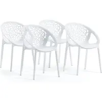 Idea New Garden Srl 4er-Set stapelbare Stühle aus glasfaserverstärktem Harz für Außenbereich, Garten, Bars und Restaurants – modernes, von der Natur inspiriertes Design – AMBRA – Weiß