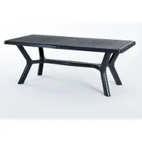 Idea New Garden Srl Rechteckiger Außentisch 200x95 cm aus Polypropylen mit gekreuzten Beinen, metallverstärkte Struktur und Öffnung für Sonnenschirm - SAMUEL - Schwarz