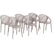 Idea New Garden Srl 6er-Set stapelbare Stühle aus glasfaserverstärktem Harz für Außenbereich, Garten, Bars und Restaurants – modernes, von Blättern inspiriertes Design – VIVIAN – Taubengrau