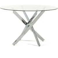 Idea New Garden Srl Runder Tisch Ø120 cm mit gehärteter Glasplatte und Metallbeinen – modernes, lichtvolles und elegantes Design für Küche, Esszimmer, Wohnzimmer und Büro – KASPER – Transparent/Silber