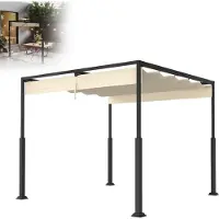 LZQ Freistehende Pergola mit Schiebedach, 3×3 m, Pulverbeschichteter Stahl, UV- und Wasserdicht, Wetterfester Gartenpavillon mit Flexiblem Sonnenschutz, Beige