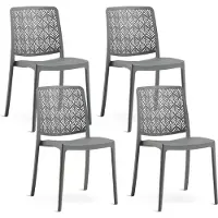 Idea New Garden Srl 4er-Set stapelbare Stühle aus Polypropylen mit Glasfasern für Garten oder Innenbereich, wasserabweisend und widerstandsfähig, YARA - Dunkelgrau