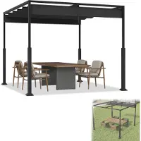 UISEBRT 3x3m Pergola mit Schiebedach - Wasserdichter Gartenpavillon aus Stahl & Polyester, freistehendes Terrassendach, winterfest & UV-beständig, Schwarz