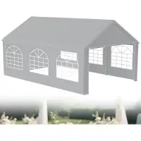 LZQ Pavillon 4x6 m wasserdicht & UV-Schutz 50+, großes Partyzelt mit Seitenteilen & PE-Plane – Grau – 24 m²