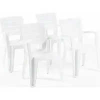 Idea New Garden Srl 4er-Set Stühle aus Polypropylen monoblock, stapelbar mit Armlehnen, wasserbeständig, Holz-Effekt für Garten, Terrasse, Restaurant, Bar, leicht zu reinigen - Anita - Weiß