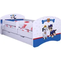 BDW , Kinderbett Super Hunde, mit Matratze & Schublade, Rausfallschutz, 180x90