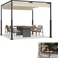 UISEBRT 3x3m Pergola mit Schiebedach - Wasserdichter Gartenpavillon aus Stahl & Polyester, freistehendes Terrassendach, winterfest & UV-beständig, Beige