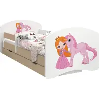 BDW Kinderbett, Doppelseitiges mit Schublade, Prinzessin und Einhorn, 140/70