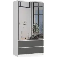 BDW Kleiderschrank 2 Türen 2 Schubladen, Spiegel, Weiß-Grau