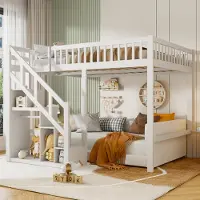 ProximaX Multifunktionales Kinderbett 140x200 cm aus weißem Holz mit Treppe zum Aufbewahren, Sicherheitsgeländer und platzsparendem Design