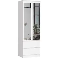 BDW Kleiderschrank mit Spiegel 2 Türen 2 Schubladen, Weiß