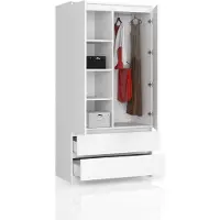BDW , Kleiderschrank 2 Türen, 2 Schubladen, 180x90x51 cm, Weiß
