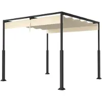YARDIN 3x3 m Pergola Pavillon mit stabilem Stahlgestell und hochwertigem Schiebedach aus PA-beschichtetem Polyester, freistehende Terrassenüberdachung, ideal für Outdoor (Beige)