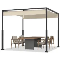 FIVMEN 3x3 m Pergola Pavillon mit stabilem Stahlgestell und hochwertigem Schiebedach aus PA-beschichtetem Polyester, freistehende Terrassenüberdachung, ideal für Outdoor (Beige)