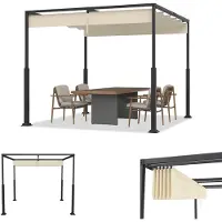 ACXIN 3x3 m Pergola Pavillon mit stabilem Stahlgestell und hochwertigem Schiebedach aus PA-beschichtetem Polyester, freistehende Terrassenüberdachung, ideal für Outdoor (Beige)
