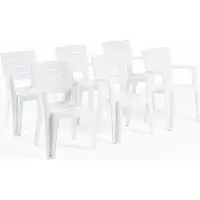 Idea New Garden Srl 6er-Set Stühle aus Polypropylen monoblock, stapelbar mit Armlehnen, wasserbeständig, Holz-Effekt für Garten, Terrasse, Restaurant, Bar, leicht zu reinigen - Anita - Weiß