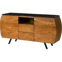 MASSIVMOEBEL24.DE MASSIVMOEBEL24 Sideboard Akazie 154x40x75 natur lackiert / Marmor schwarz MONTREAL #125