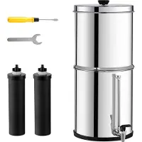 SucceBuy Schwerkraft-Wasserfiltersystem, 2,25 g 304 Edelstahl-Arbeitsplatte, reduziert Blei und 99 % Chlor, 2 Filter, Wasserstandshahn