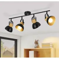ZMH Deckenstrahler Vintage Schwarz Deckenlampe 4 Flammig Deckenleuchte Wohnzimmer Retro Deckenspots E27 Küchenlampe Schwenkbar 350° Metall Industrial Spotleuchte für Küche Flur Schlafzimmer Esszimmer