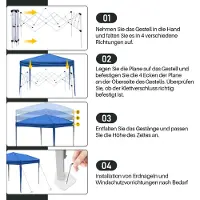 Aopunly Pavillon Faltpavillon 3x3m Blau Partyzelt UV-Schutz höhenverstellbarer mit Tragetasche, für Outdoor Garten Camping Ohne Seitenwänden