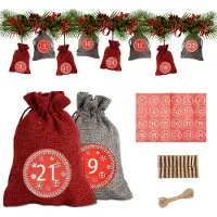 TolleTour Adventskalender zum Befüllen Weihnachten Säckchen Decor 24 Stoffbeutel Rot/Grau