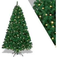TolleTour 210cm Künstlicher Weihnachtsbaum mit Beleuchtung LED Tannenbaum für Weihnachten-Dekoration, aus PE und PVC,(Ø ca. 128cm) mit 1200 Spitzen