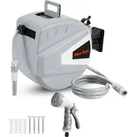 TolleTour Schlauchtrommel Schlauchaufroller 20M 180°Schwenkbar Premium Automatik Wand-Schlauchbox mit Wasserpistole, Inkl. Wandhalterung, Grau