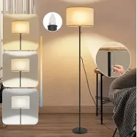 ZMH Standleuchte Wohnzimmer Dimmbar Stoff LED Stehlampen 136cm Standlampe Beige Lampenschirm Vintage Stehleuchten 3000K-6500K mit Seilzugschalter