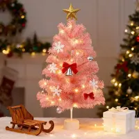 ZMH Künstlicher Weihnachtsbaum Rosa Mini Christbaum 60cm Tannenbaum PVC Nadeln für Innenräume Weihnachtsdeko Ausgestattet mit einem stabilen Ständer