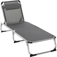 Fortuna Lai Sonnenliege Gartenliege Alu Stoffliege Relaxliege 5-fach verstellbar faltbar ergonomisch Netzstoff Grau 170 x 60 x 76 cm