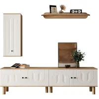 Sweiko Wohnwand, 3-tlg ., best. aus: Highboard, Schränke, Wandboard. Weiße und hölzerne, geschnitzte Türpaneele.