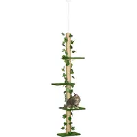 Fortuna Lai Kratzbaum Deckenhoch 202-242 cm, höhenverstellbar Kletterbaum mit Kippschutz, Spielbaum aus Jute in Grün und Gelb