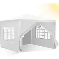 TolleTour 3 x 3 m Garten Pavillon mit 4 Seitenteilen tragbares wasserdichtes Zelt Partyzelt, für Garten Terrasse Feier Party,weiß