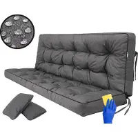 Sellbee Bankauflage für Schaukelkissen, Polsterauflage für Gartenbank & Hollywoodschaukel,Sitzkissen & Rückenkissen, gesteppt, inkl. 2 Seitenkissen, 120 cm - anthrazit