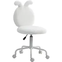 Dopwii Polsterstuhl mit Hasenohren, Rollbarer Schreibtischstuhl, drehbar, Kunstfell, Weiß