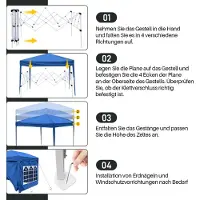 Aopunly Pavillon Faltpavillon 3x3m Blau mit Solar-LED-Licht mit Seitenwänden Partyzelt UV-Schutz höhenverstellbarer mit Tragetasche, für Outdoor Garten Camping