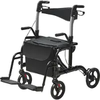 SucceBuy 2-in-1-Rollator und Transportstuhl für Senioren, zusammenklappbare Rollator-Rollstuhl-Kombination mit Fußstützen, leichtem Aluminium, verstellbarem Griff, geländegängigen Rädern