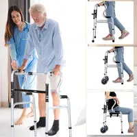 TolleTour Rollator Leichtgewicht, Gehgestell Gehhilfe 5/8-fach höhenverstellbar, mit Sitzfläche, Gehwagen mit 4 Rädern