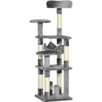 Fortuna Lai Katzenbaum Katzenkratzbaum Katzenspielturm Katzen Kletterbaum Kratzbaum Hängematte Grau L40 x B40 x H132 cm