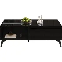 Fortuna Lai Moderner schwarzer Hochglanz-Couchtisch,Stilvoller Beistelltisch,Multifunktionaler,höhenverstellbarer Couchtisch ,Klappbarer Esstisch/Wohnzimmermöbel,110 x 50 x 48 cm (L x B x H)