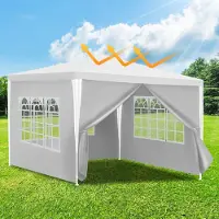 Izrielar Partyzelt Pavillon Komplettset mit Dach, Seitenwänden, Reißverschluss & Erdnägeln 3x3m Weiß